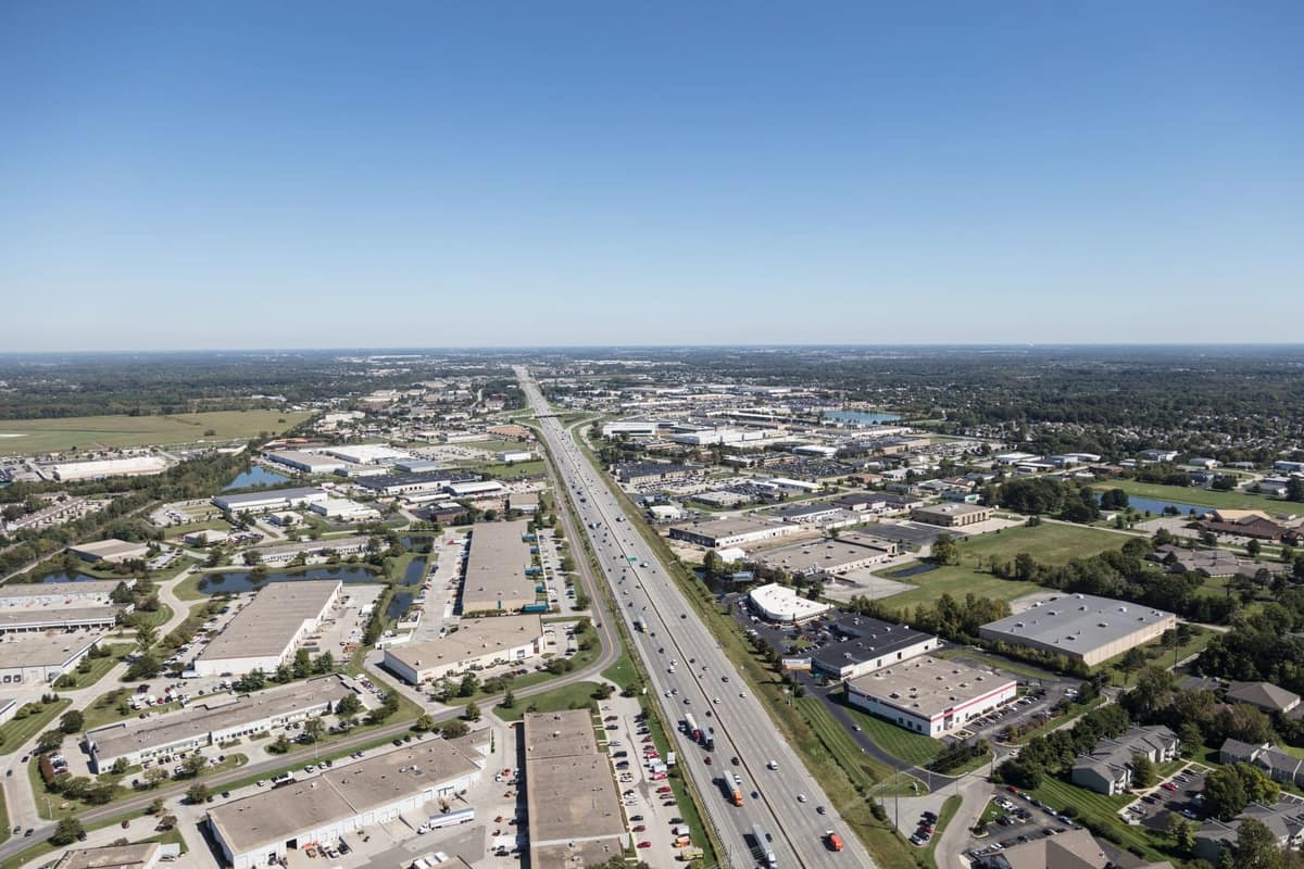 Aerial view of Interstate 69 north of Indianapolis