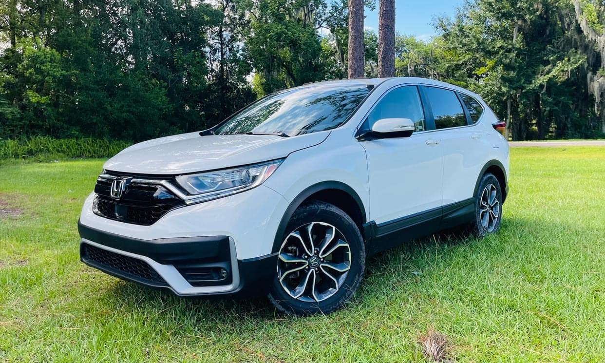 White Honda CR-V, front three-quarter view