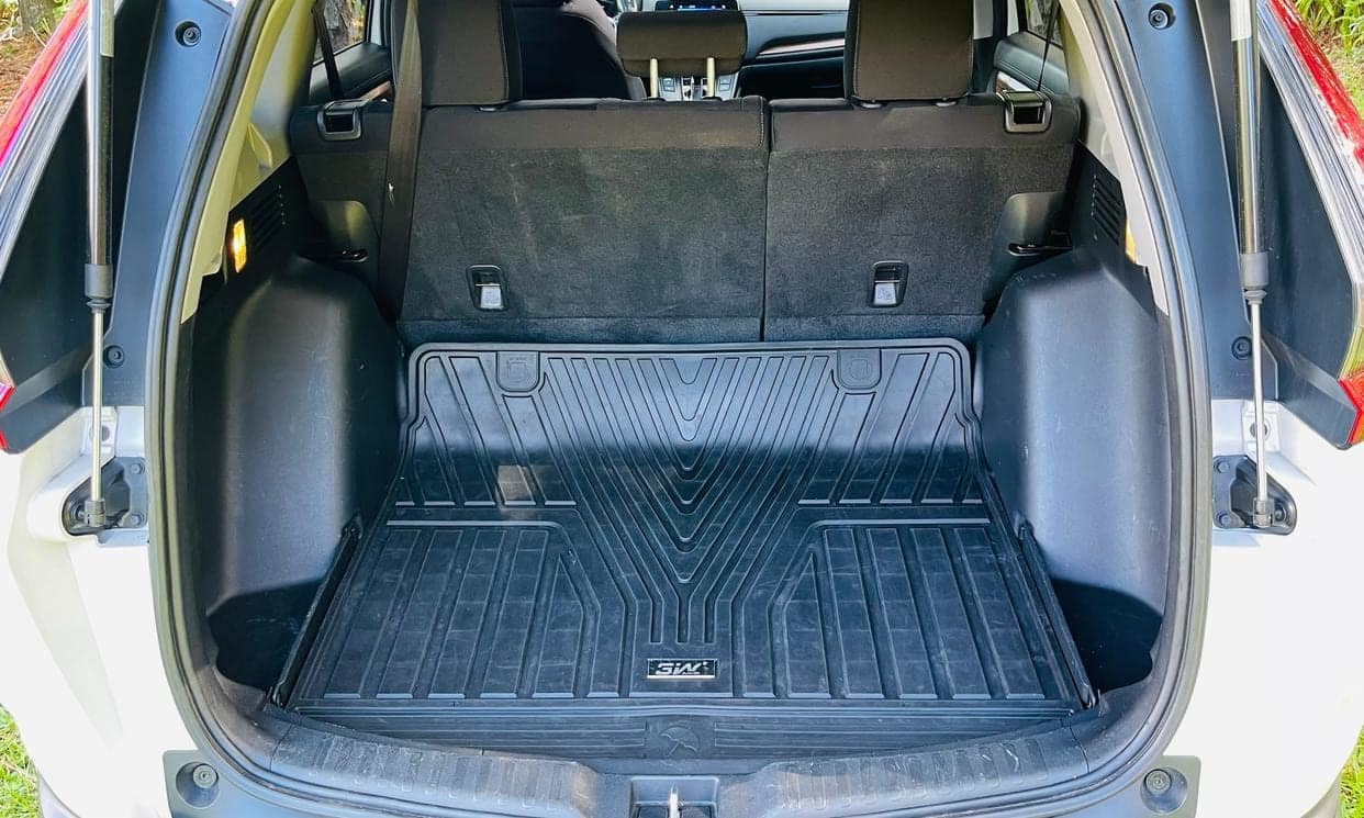 Cargo area of the Honda CR-V with an all-weather liner
