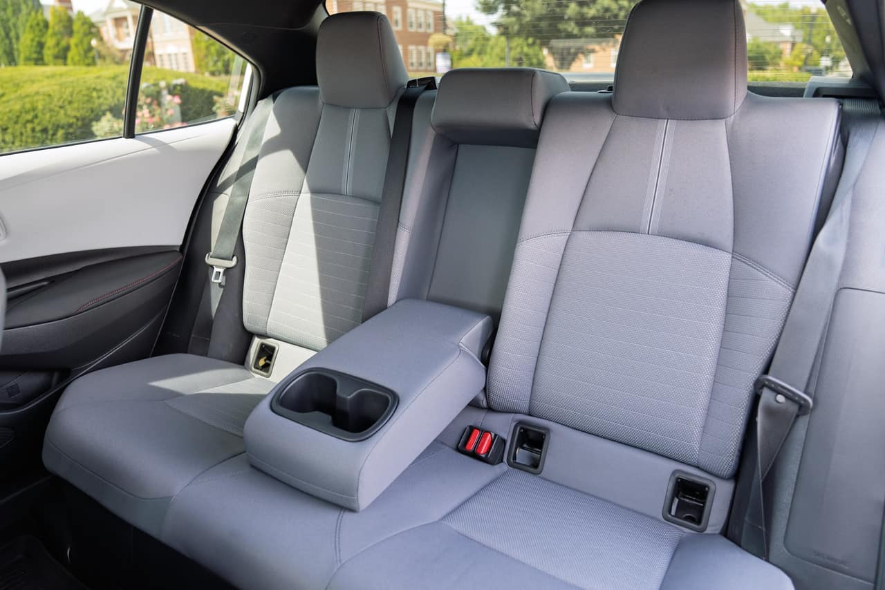 Toyota Corolla rear seats with the center armrest and cup holders lowered