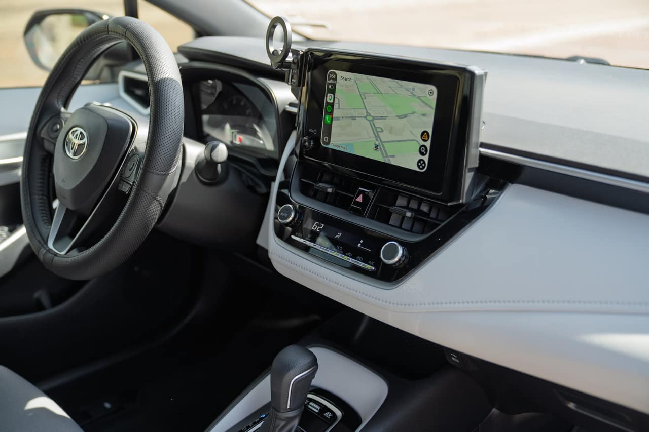 Toyota Corolla dashboard and touchscreen viewed from the passenger side