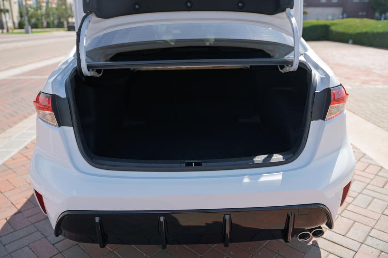 Rear of the Toyota Corolla with the trunk lid raised